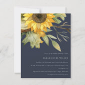 Navy Zonnebloem Waterverf Bloemen Vrijgezellenfees Kaart (Achterkant)