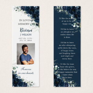 Navyblauw Bloemig Foto Funeral Herdenkingsbladwijz Mini Visitekaartjes