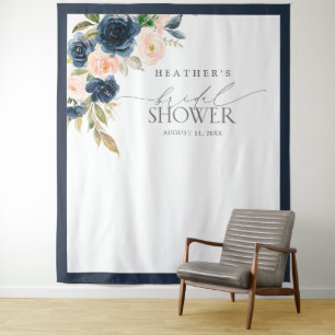 Navyblauw & Blush Bloemachtig Bruidsdouche Fotocab Wandkleed