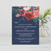 Navyblauw Bourgondiërood Koraal Bloem Foto Bruilof Kaart (Staand voorkant)