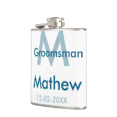 Navyblauw bruidsjonker naam letter datum mannelijk heupfles (Links)