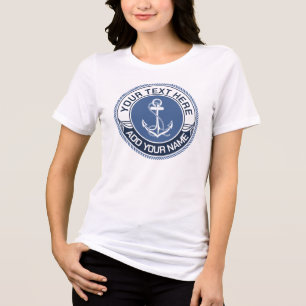Navyblauw en beige rond met kustkompas Tri-Blend shirt