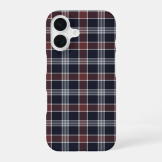 Navyblauw en bordeauxrood geruit iPhone 16 hoesje