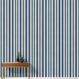 Navyblauw en Crème Verticale Streep Naadloos Behang