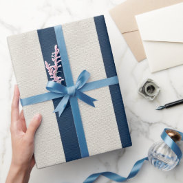 Navyblauw en Crème Verticale Streep Naadloos Cadeaupapier