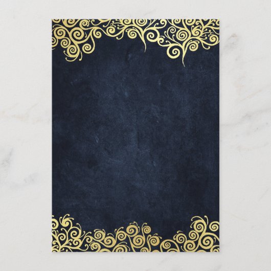 Navyblauw en gouden chic luxe donkere winterhuweli informatiekaartje (Voorkant)