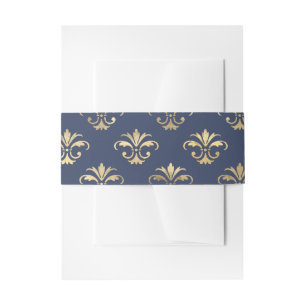 Navyblauw en gouden Fleur-de-Lis-patroon Uitnodigingen Wikkel