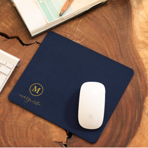 Navyblauw en gouden monogram muismat