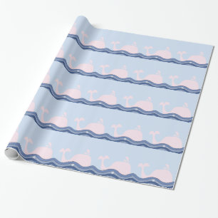 Navyblauw en Roze Walvis Cadeaupapier