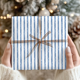 Navyblauw en wit gestreepte Kustkerst Cadeaupapier
