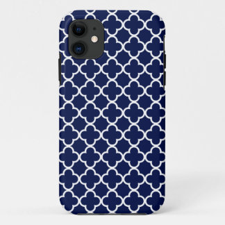 Navyblauw en wit quatrefoilpatroon iPhone 11 hoesje