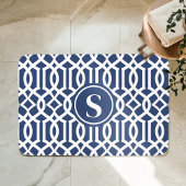 Navyblauw en wit Trellis Monogram Badmat