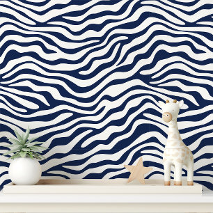 Navyblauw en wit zebrastreep behang