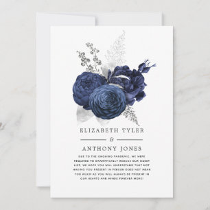 Navyblauw en zilveren bloemmotief gereduceerd huwe aankondiging