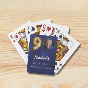 Navyblauw goud 90ste foto verjaardagsfeestje pokerkaarten