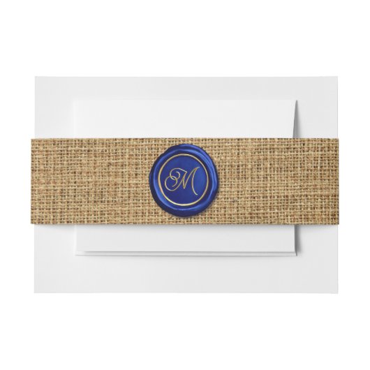 Navyblauw & Goud Monogram Waszegel Rustieke Jute Uitnodigingen Wikkel (Voorkant Voorbeeld)