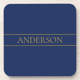 Navyblauw & Goud Naam Achternaam of Bedrijfsnaam Bier Onderzetter