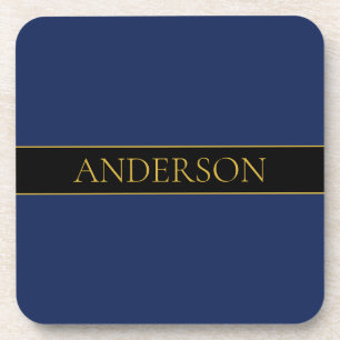 Navyblauw & Goud Naam Achternaam of Bedrijfsnaam Bier Onderzetter