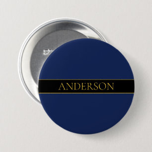 Navyblauw & Goud Naam Achternaam of Bedrijfsnaam Ronde Button 7,6 Cm