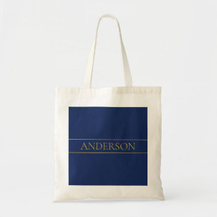 Navyblauw & Goud Naam Achternaam of Bedrijfsnaam Tote Bag