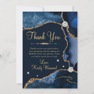 Navyblauw & Goud Nep Glitter Agate Verjaardag Bedankkaart