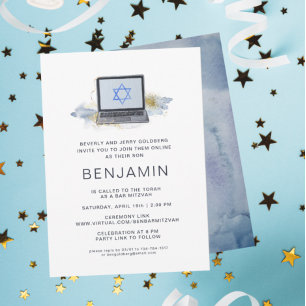 Navyblauw & Goud Virtuele Laptop Bar Mitzvah
