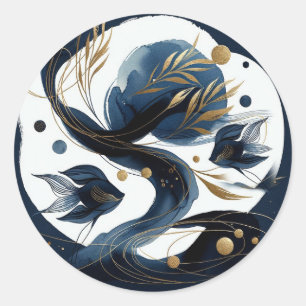 Navyblauw & Goud Vis Strand Bruiloft Ronde Sticker