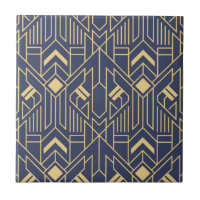 Navyblauw Gouden Art Deco Geometrisch Patroon