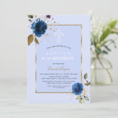 Navyblauw Gouden Bloemen Jongen 1e Verjaardag & Do Kaart (Staand voorkant)