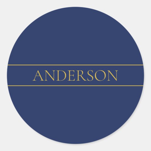Navyblauw & Gouden naam Achternaam of Bedrijfsnaam Ronde Sticker (Voorkant)
