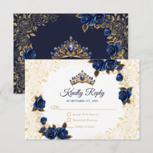 Navyblauw Gouden Tiara Bloem Roos Quinceañera RSVP Kaartje