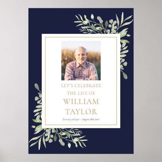 Navyblauw groen grafteken ter herdenking poster (Voorkant)