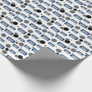 Navyblauw "Klas van" hondenlabel en stippenpatroon Cadeaupapier