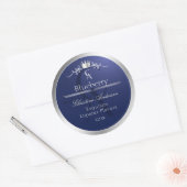 Navyblauw productlabel met zilveren frame monogram ronde sticker (Envelop)