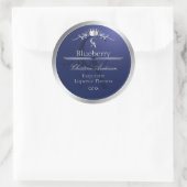 Navyblauw productlabel met zilveren frame monogram ronde sticker (Tas)
