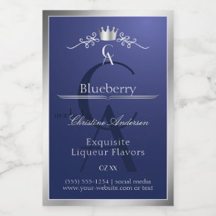 Navyblauw productlabel met zilveren frame-monogram voedselcontainer etiket