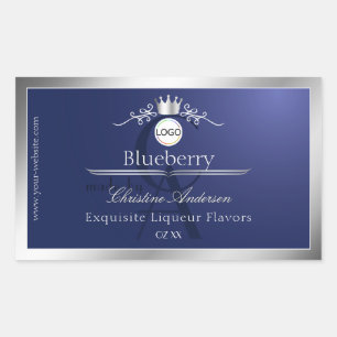 Navyblauw productlabel Zilveren frame Logo Monogra Rechthoekige Sticker
