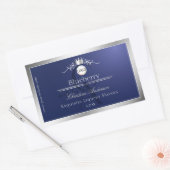 Navyblauw productlabel Zilveren frame Logo Monogra Rechthoekige Sticker (Envelop)