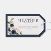 Navyblauw Roze Bloemige Bruidsdouche Niet Ingepakt Cadeaulabel (Voorkant (Horizontaal))