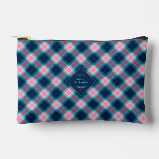 Navyblauw & Roze Schotse Plaid Persoonlijk Etui