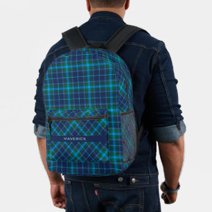 Navyblauw ruitpatroon Chic naam modern mannelijk Bedrukte Rugzak