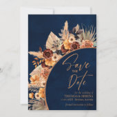 Navyblauw & Terracotta QR-code save the date Kaart (Voorkant)