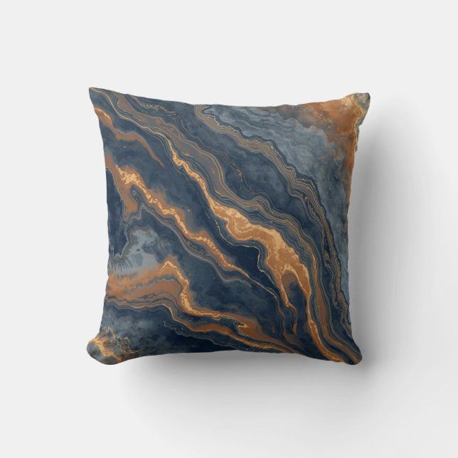 Navyblauw Verbrand Oranje Stofblauw 40 cm Worpkuss Kussen (Voorkant)