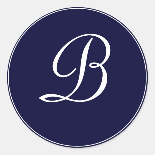 Navyblauw & Wit Monogram "B" Ronde Sticker (Voorkant)
