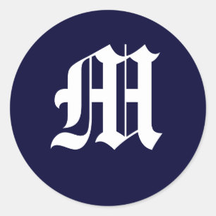 Navyblauw & Wit Monogram "M" Ronde Sticker