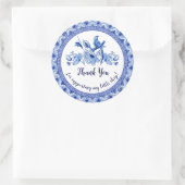 Navyblauw Witte Aziatische Chinoiserie Dank Je Wel Ronde Sticker (Tas)