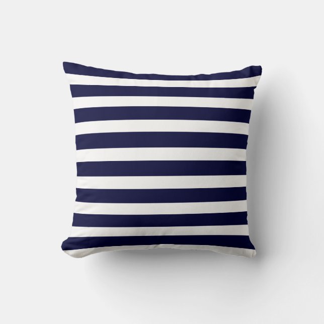 Navyblauwe en witte gestreepte sierkussen (Voorkant)