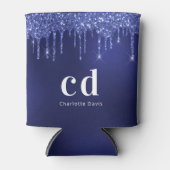 Navyblauwe glitters glazuur met witte monogram naa blikjeskoeler (Voorkant)