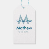 Navyblauwe groepsnaam letter datum mannelijk per cadeaulabel (Achterkant)