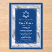 Navyblauwe marmeren ster van David Bar Mitswa Acryl Uitnodigingen (Voorkant)